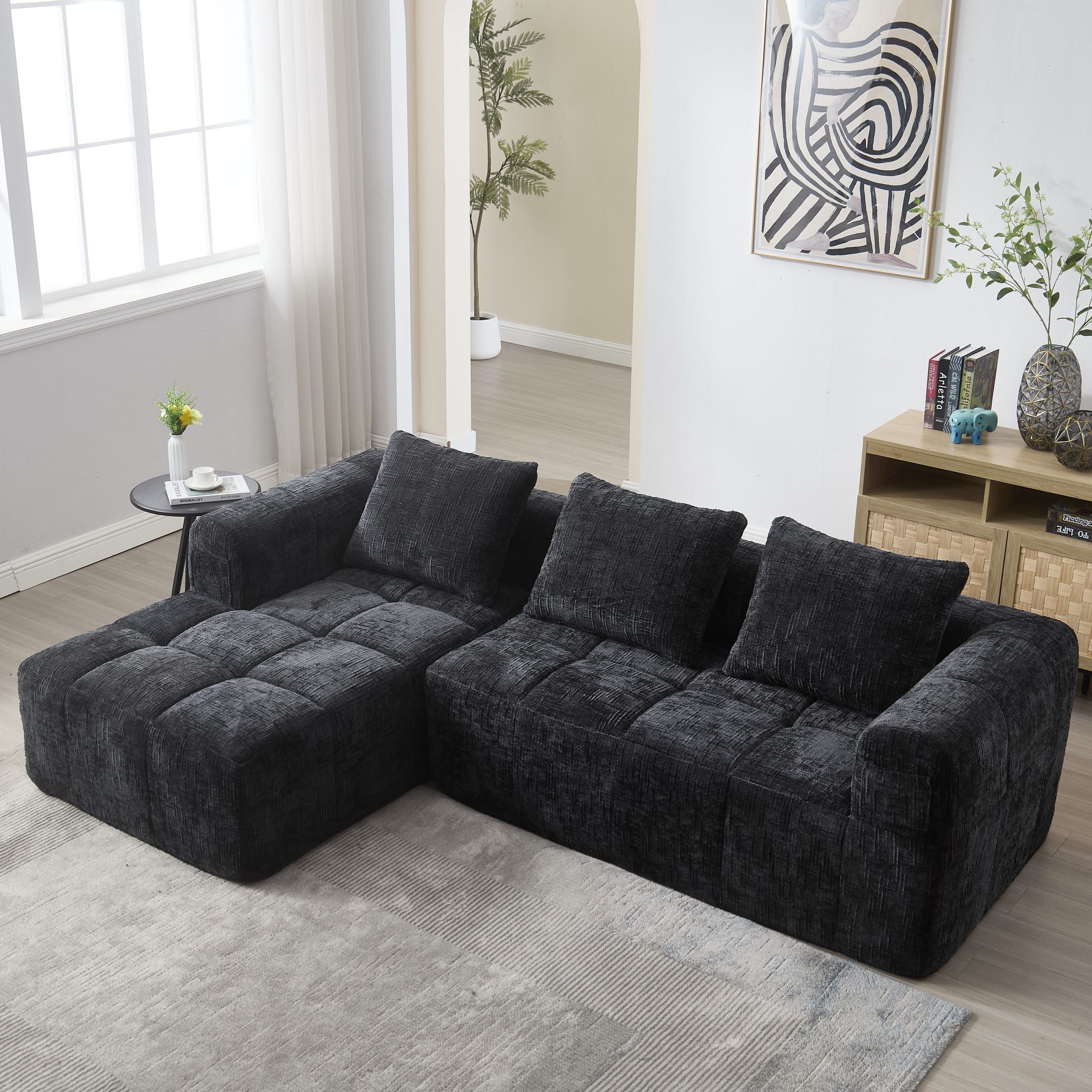 Neche – Canapé D'Angle Modulable 3 Places En Chenille Douce – Longueur