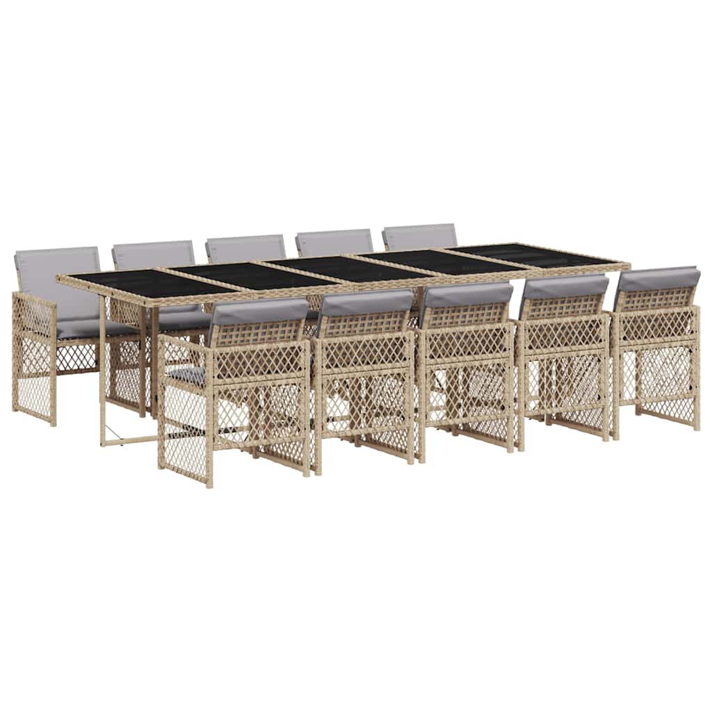 Garden Dining Set Beige Pe Rattan 11 Piece Set Foldable Vidaxl