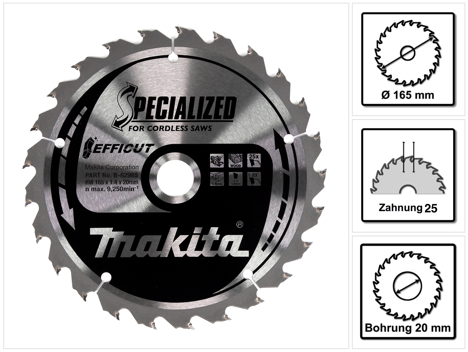 Makita B-62985 Specialized Sägeblatt 165x20x25Z - Image 12