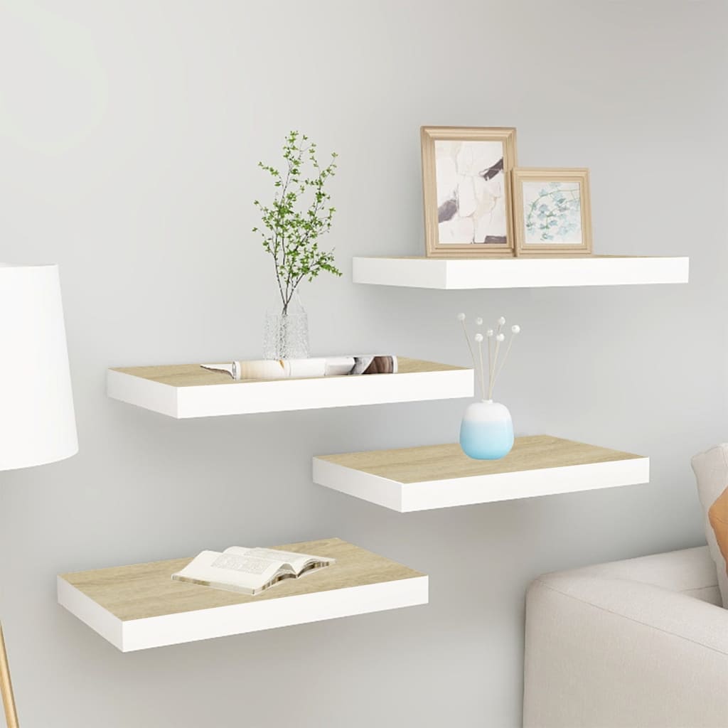 Vidaxl Weiß Floating Wall Shelves 4 Pcs Oak And White 40X23,5X3,8 Cm Mdf
