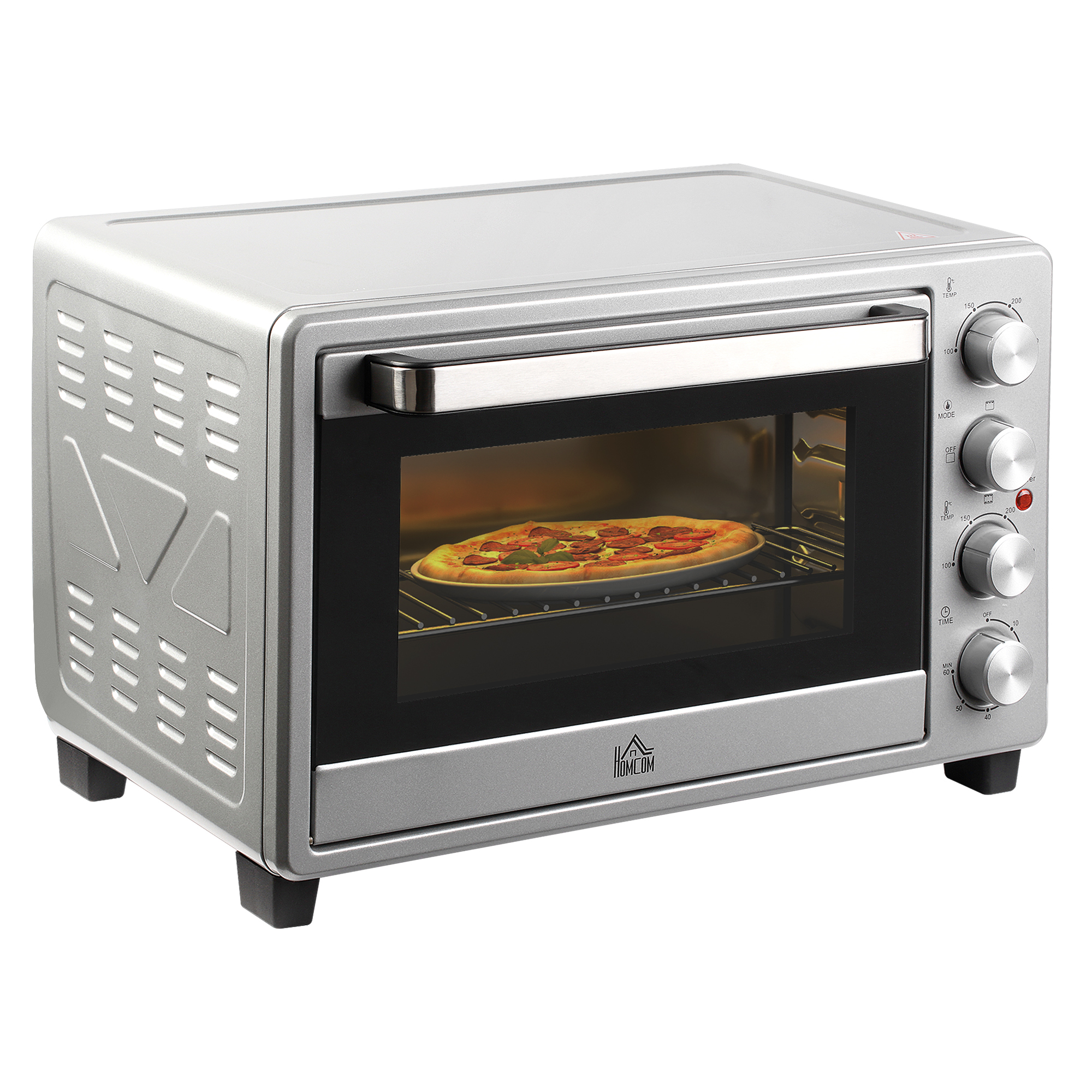 Homcom - Mini Backofen 32l 100 °c-230 °c 1600 W Mini Ofen Mit Backblech Krümelblech Grillrost Und 3 Kochmodi Pizzaofen Mit Timer Backblech-griff Edelstahl Silber
