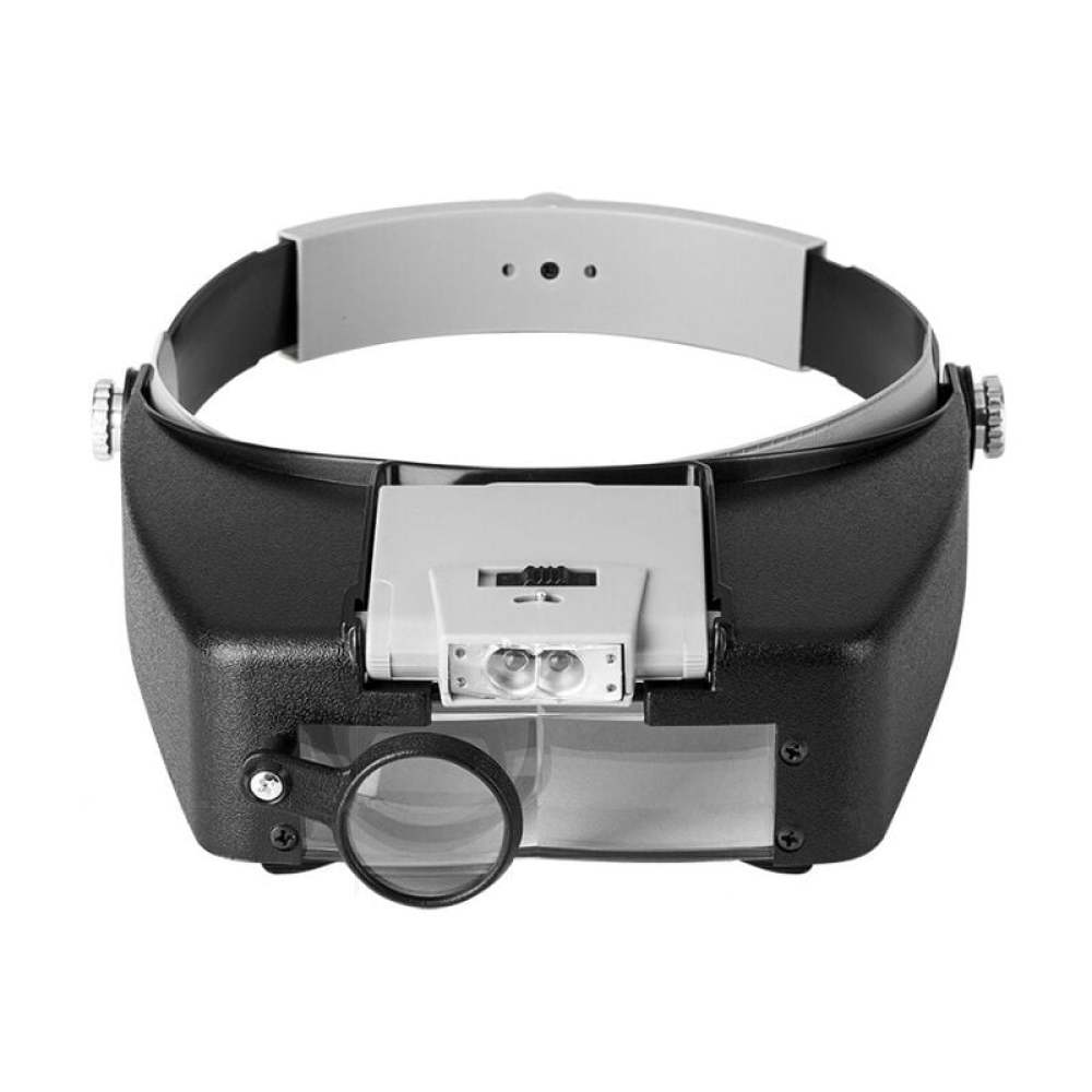 Loupe frontale mains libres à éclairage LED intégré, grossissement 1,5x à 8x, lentille rabattable et loupe latérale