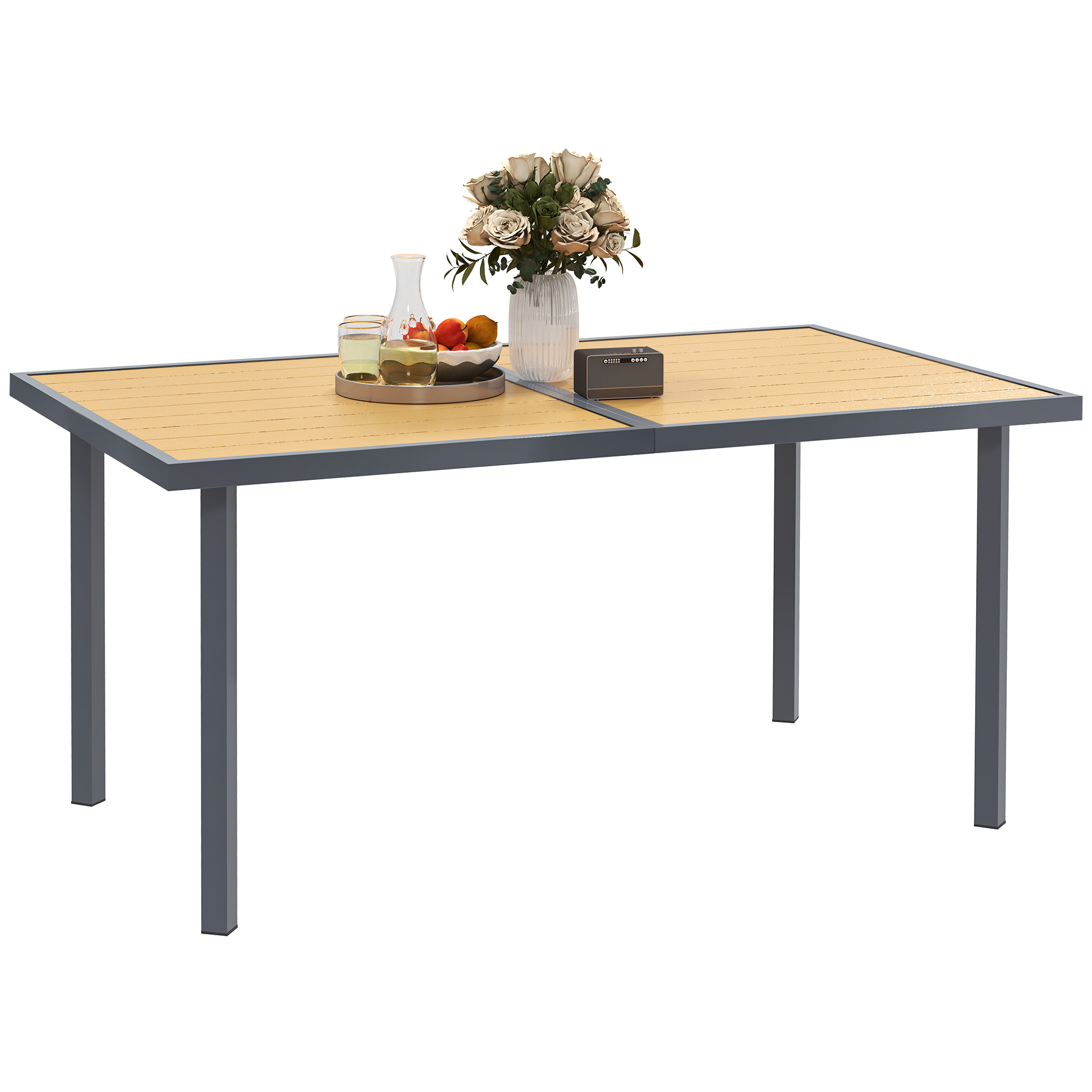 Outsunny – Table De Jardin 6 Places – Plateau En Acier Galvanisé Effet