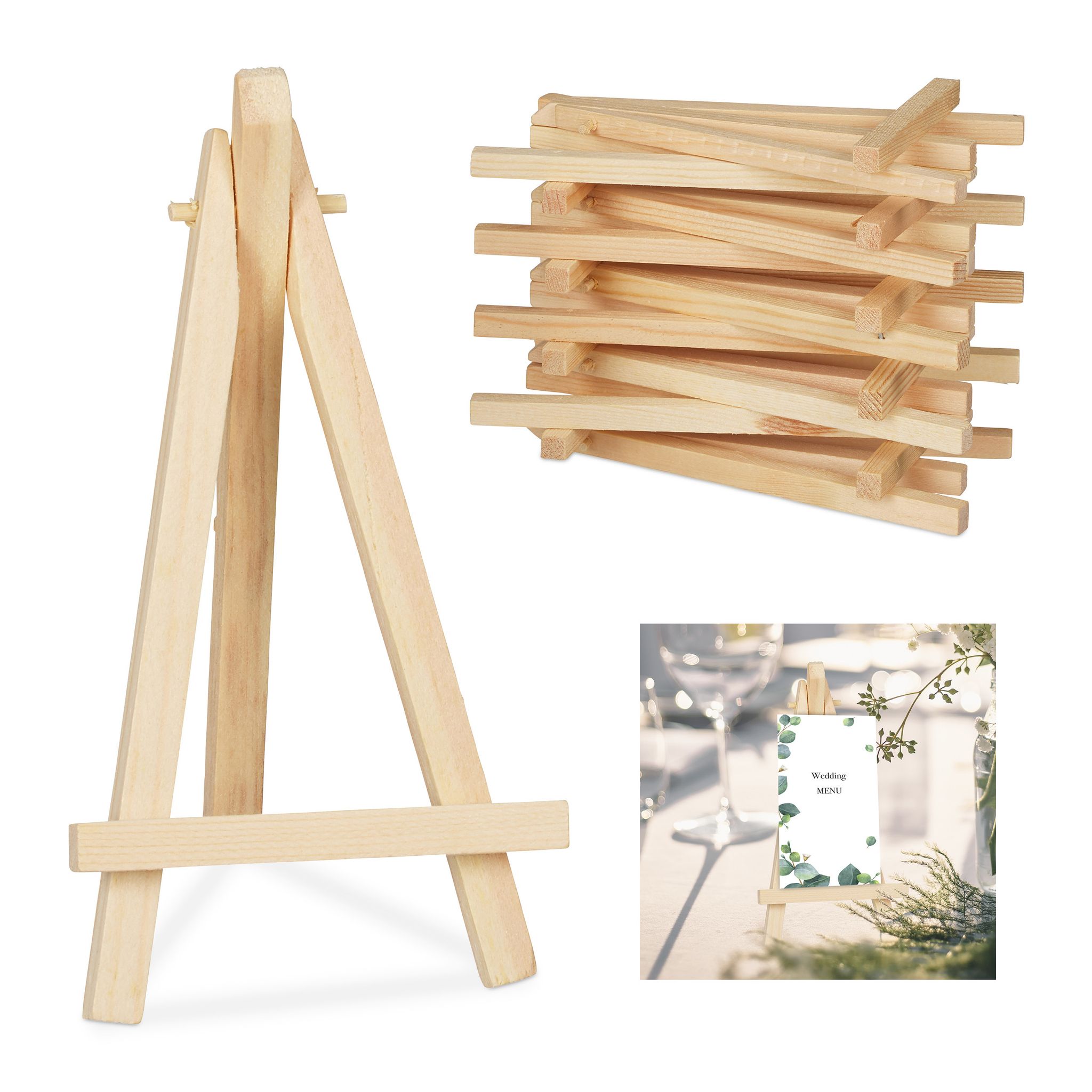Relaxdays Mini Easel Set Of 20 Pieces, Table Decoration For Parties, Weddings, Celebrations & Home, Hxw, 15.5x8cm, Natural