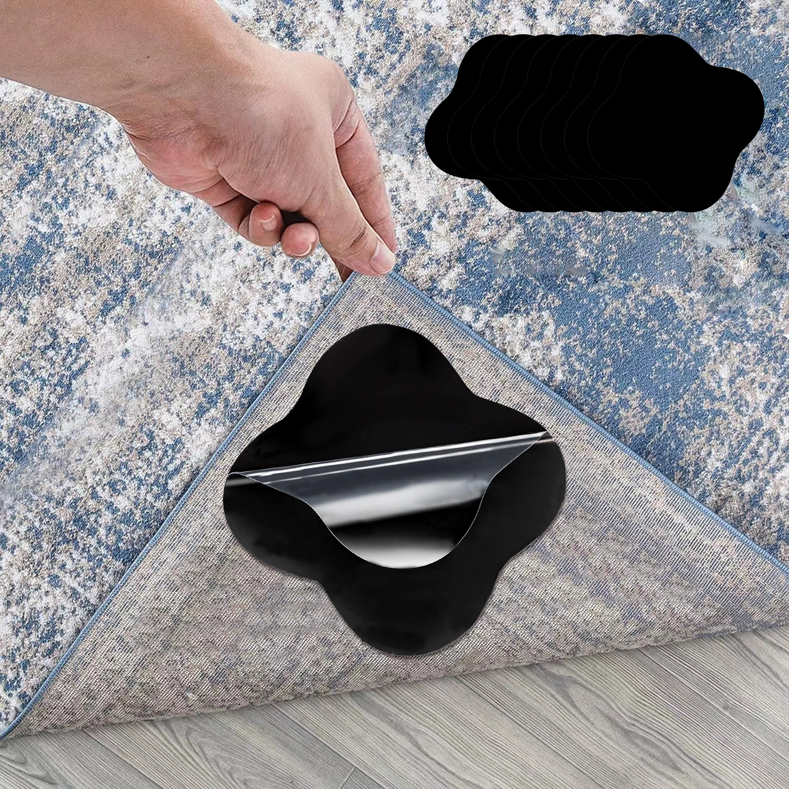 Fixe tapis adhésif antidérapant lavable 8 x 8 cm, pour carrelage, bois, stratifié, marbre et béton, lot de 8