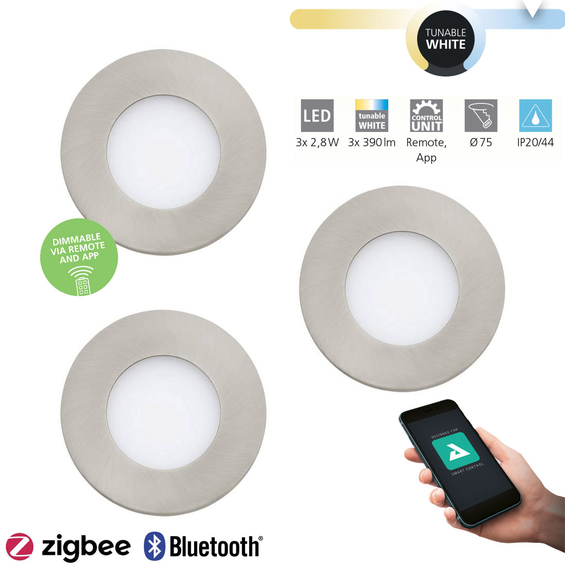 EGLO FUEVA-Z recessed spotlight 85 mm satin nickel 3-pack - Bild 6