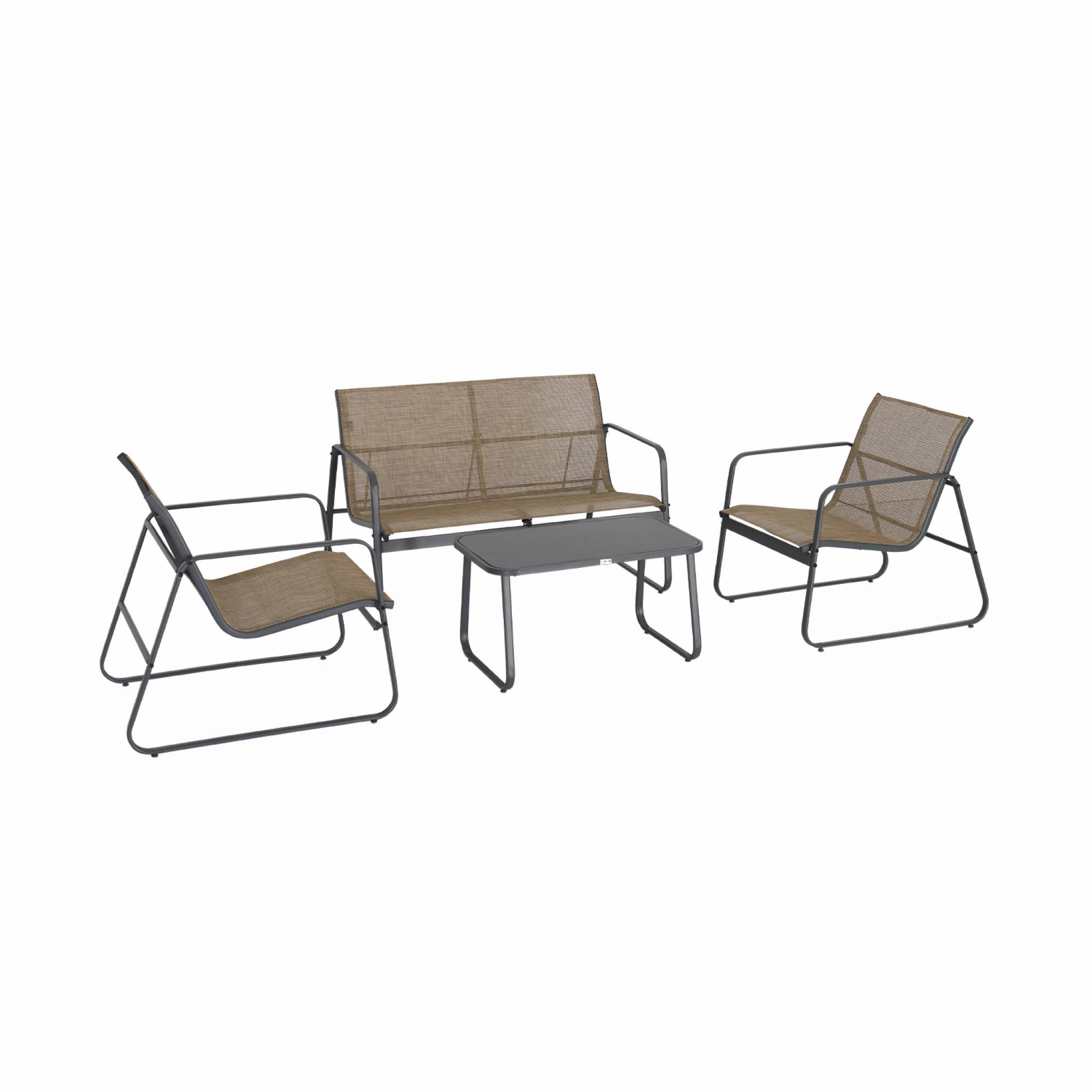 Salon De Jardin En Métal Et Textilène Pour 4 Personnes. Design Anthracite / Naturel