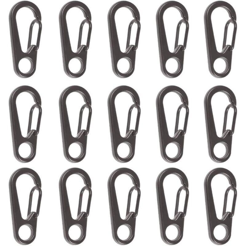 Mousqueton D en aluminium à verrouillage, 15 kg, lot de 15, gris foncé