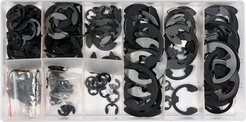 Yato Set Di Anelli Di Fissaggio E-Clip – 300 Pezzi, Ø1,5–22 Mm, Din 6399, Acciaio Al Manganese