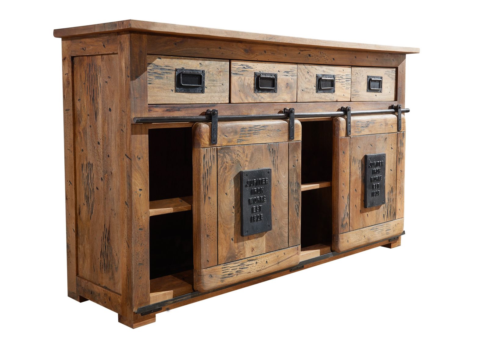 Massivmoebel24 - Buffet 150x45 Manguier Laqué Bois Naturel Railway 120