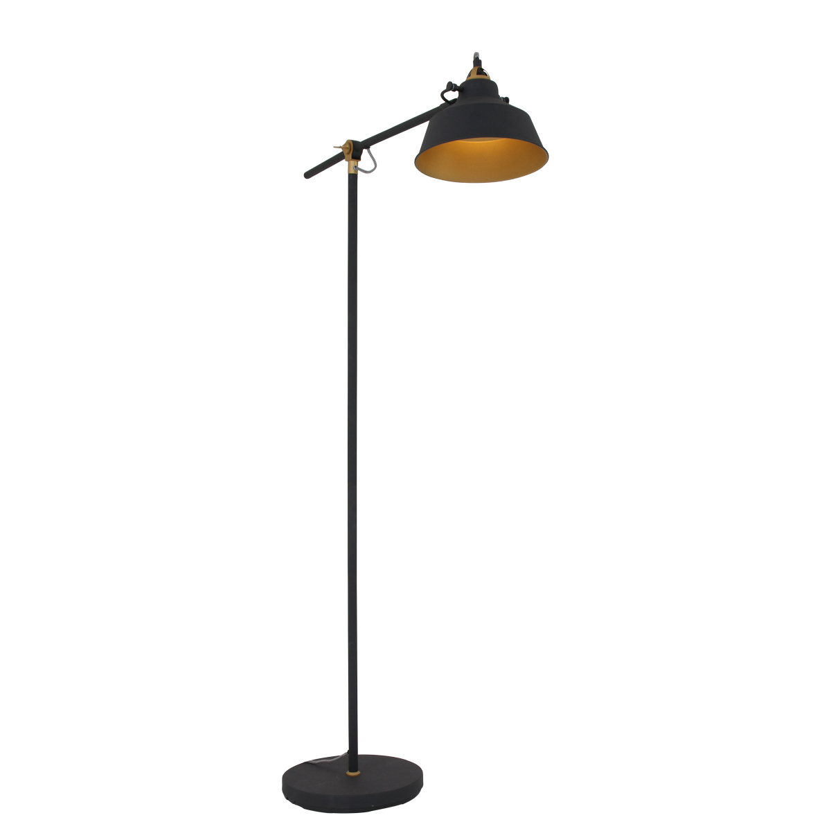 Lampadaire Led Nove Noir Métal – Abat-jour Doré Ø 22cm – Hauteur