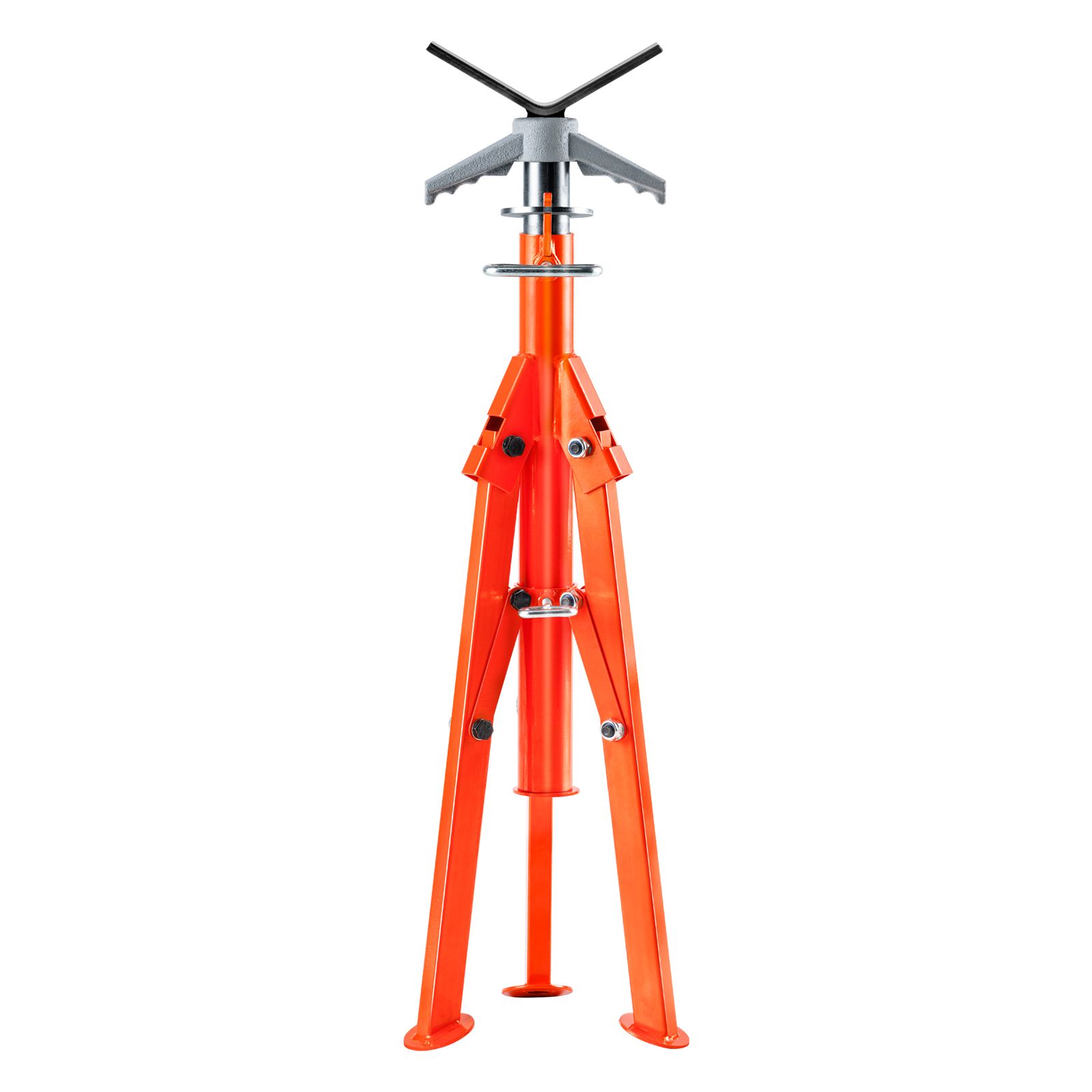Support de tuyau pliable à tête en V en acier 45, hauteur réglable 69,1-132,1 cm, charge 1133,9 kg