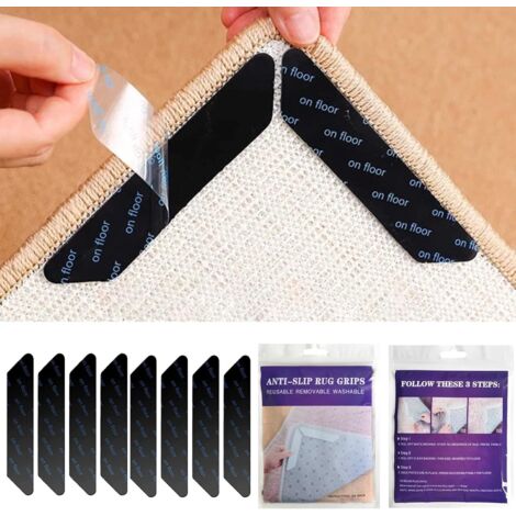 Tapis antidérapant adhésif réutilisable pour sol lisse, anti curling, 130 x 25 x 1,5 mm, lot de 8