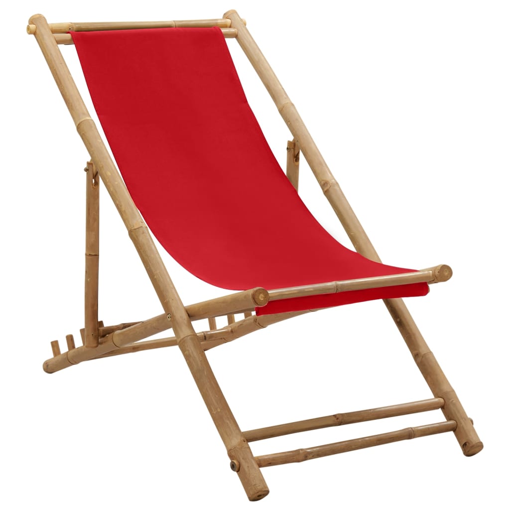 Vidaxl - Chaise De Terrasse Bambou Et Toile Rouge
