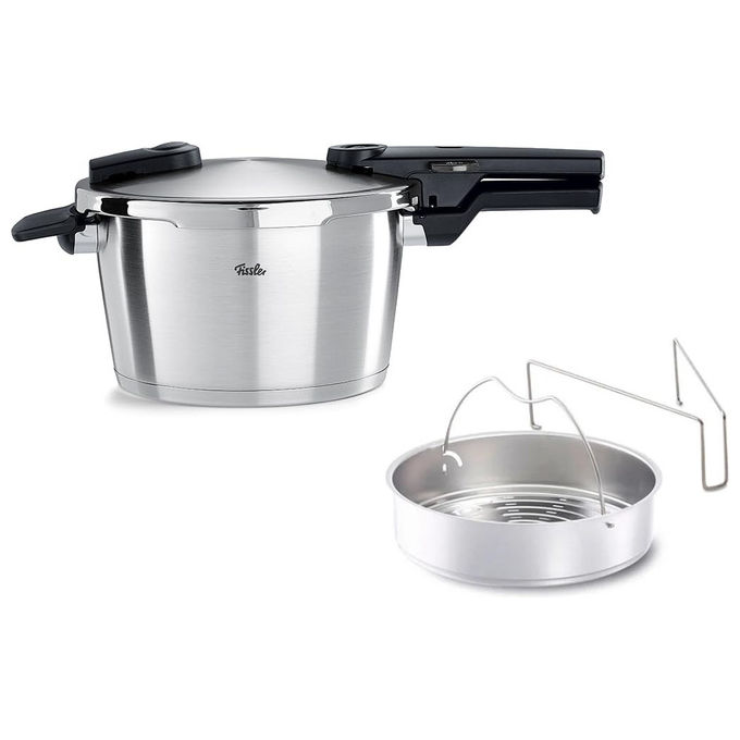 FISSLER Schnellkochtopf mit Dämpfeinsatz VITAQUICK 22cm /4,5l Edelstahl silber
