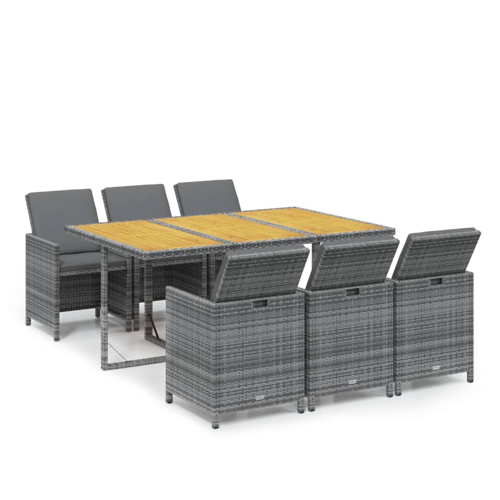 7 Piece Garden Dining Set With Cushions Poly Rattan Grey Vidaxl