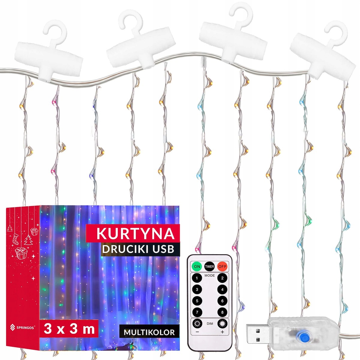 Springos Lichterketten Vorhang Multicolor Lichtstäbe Licht Girlande Usb 300led +fernbedienung