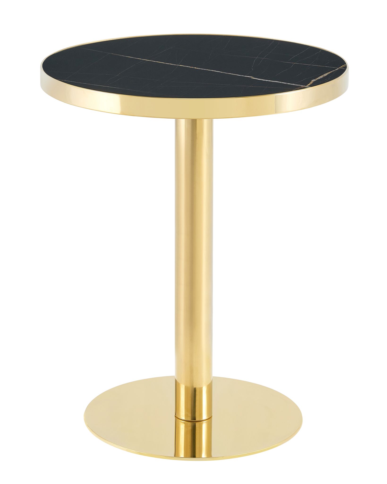 Table D’appoint Ronde En Acier Doré Avec Plateau Effet Marbre