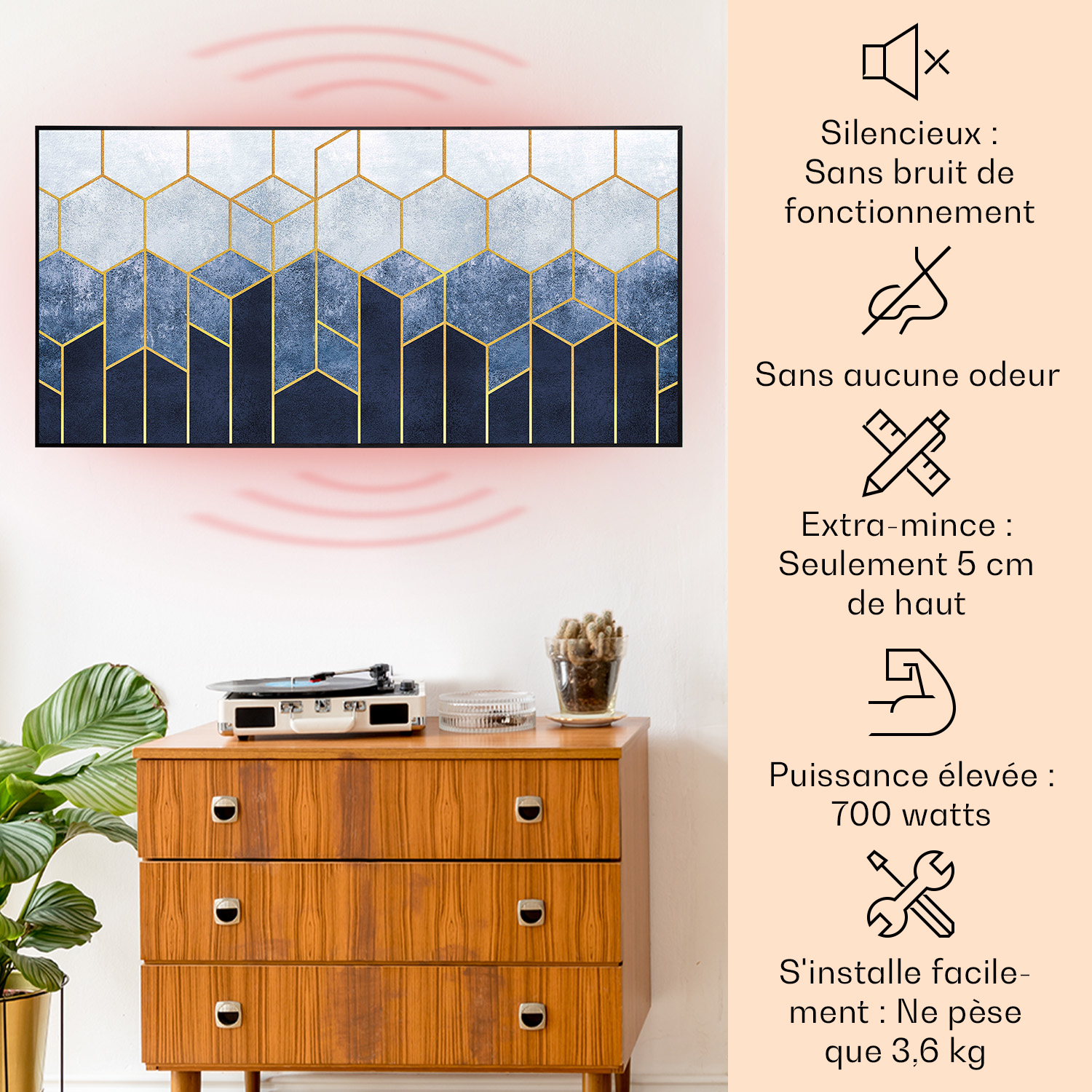 Klarstein - Air Art Smart Chauffage Infrarouge, 700w Radiateur Electrique Pour Maison, Contrôle Via L'Application Iot/wifi, Détection De Fenêtre Ouverte, Chauffage Mural, Thermostat, Econome, Sans Co2