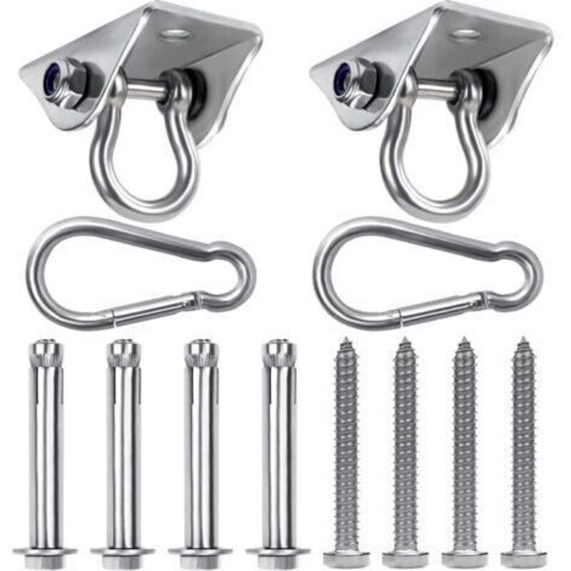 Crochet de suspension rotatif à 360° en acier inoxydable, charge 400 kg, vis béton/bois, lot de 2