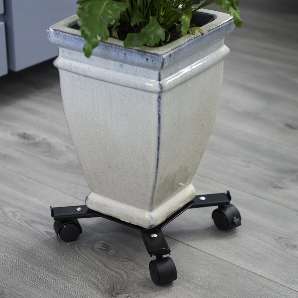 Nature Schwarz Pflanzenständer Mit Rollen Verstellbar, Metall 4 Ausfahrbare Arme, 34-51 Cm, 100 Kg - Image 3