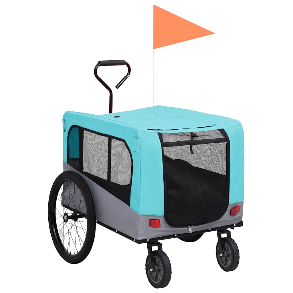 Vidaxl Blau 2-In-1 Fahrradanhänger Für Hunde Und Buggy Und Grau