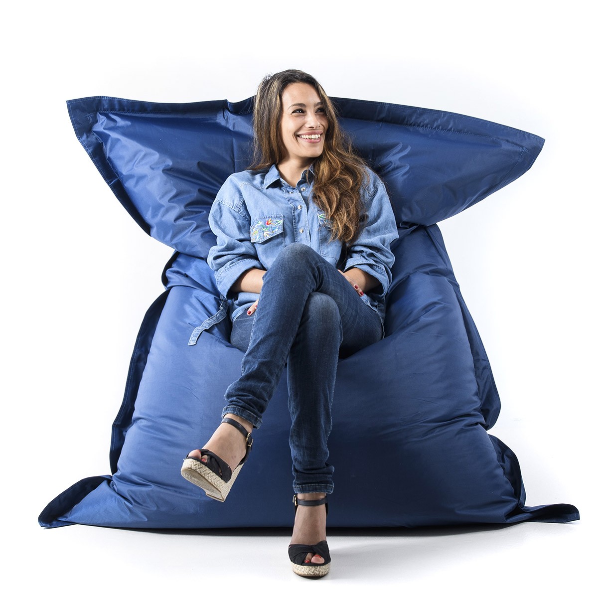 Livedeco - Pouf Géant Bleu Marine Big52 Classic 170x130 Cm - Déhoussable