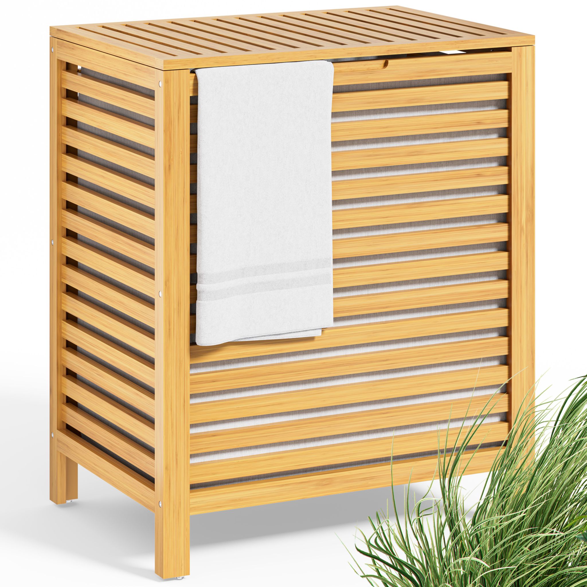 Casaria® Wäschekorb Mit Deckel Bambus 70l Wäschebox Holz 62x51x36cm Wäschetonne Wäschesammler Badezimmer Wäschebehälter Bad 1x