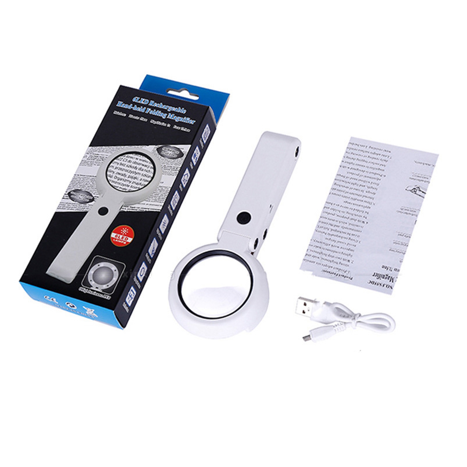 Loupe à main 7x avec support de bureau, lentille 75 mm, 6 LED lumineuses, lot de 1