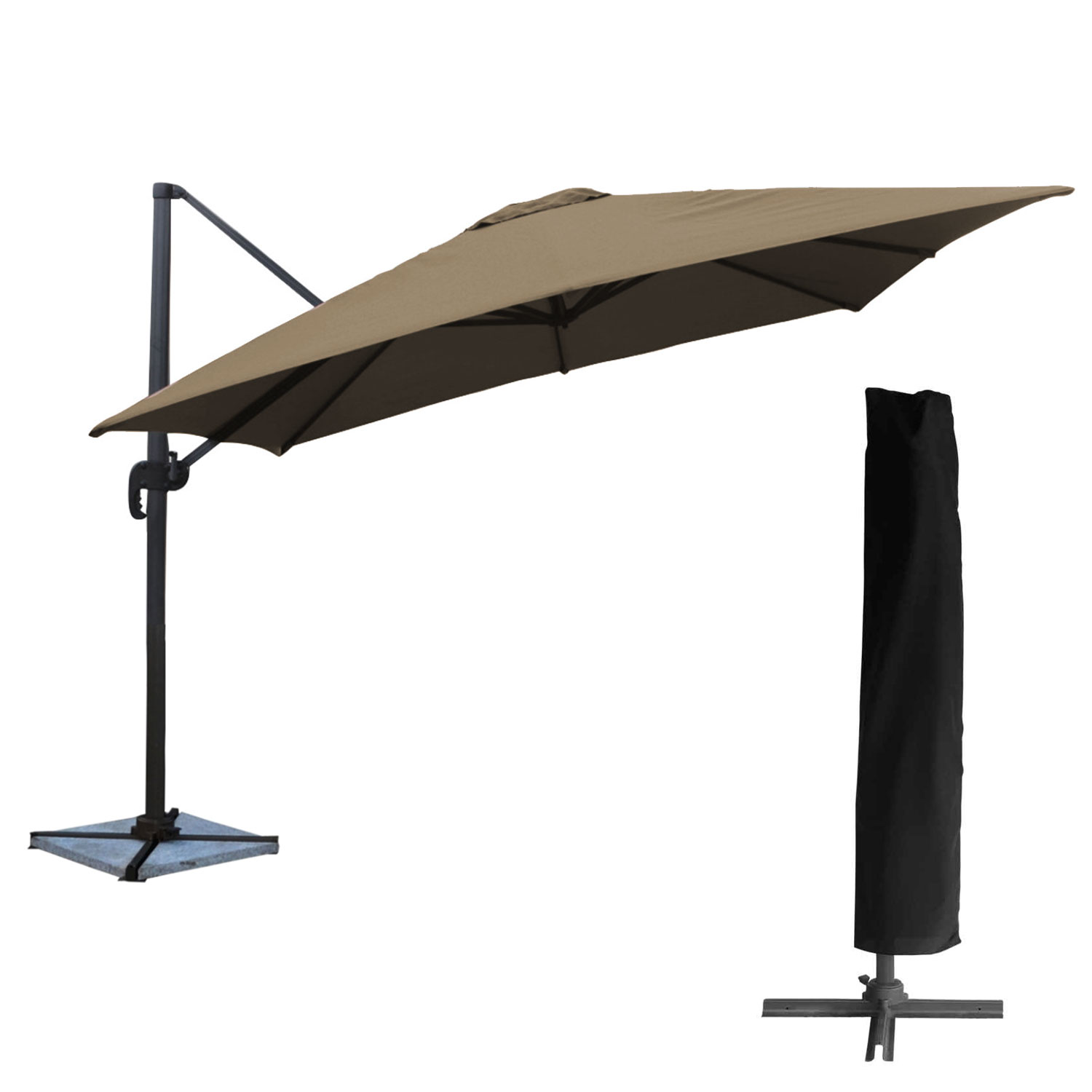 Happy Garden – Parasol Déporté Carré 3x3m Taupe – Toile Polyester