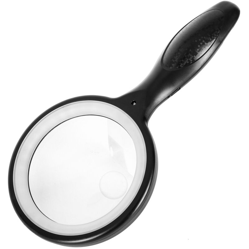Loupe de poche noire à éclairage LED, grossissement 5x et 10x, 27,5 x 13,5 cm