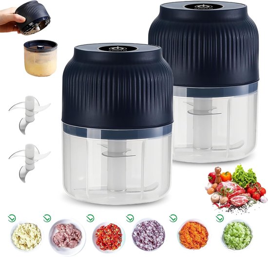 Mini Tritatutto Elettrico Da 300 Ml Senza Fili Con Porta Usb Per La Cucina - Ideale Per Aglio, Cipolle, Verdure, Frutta E Frutta Secca.