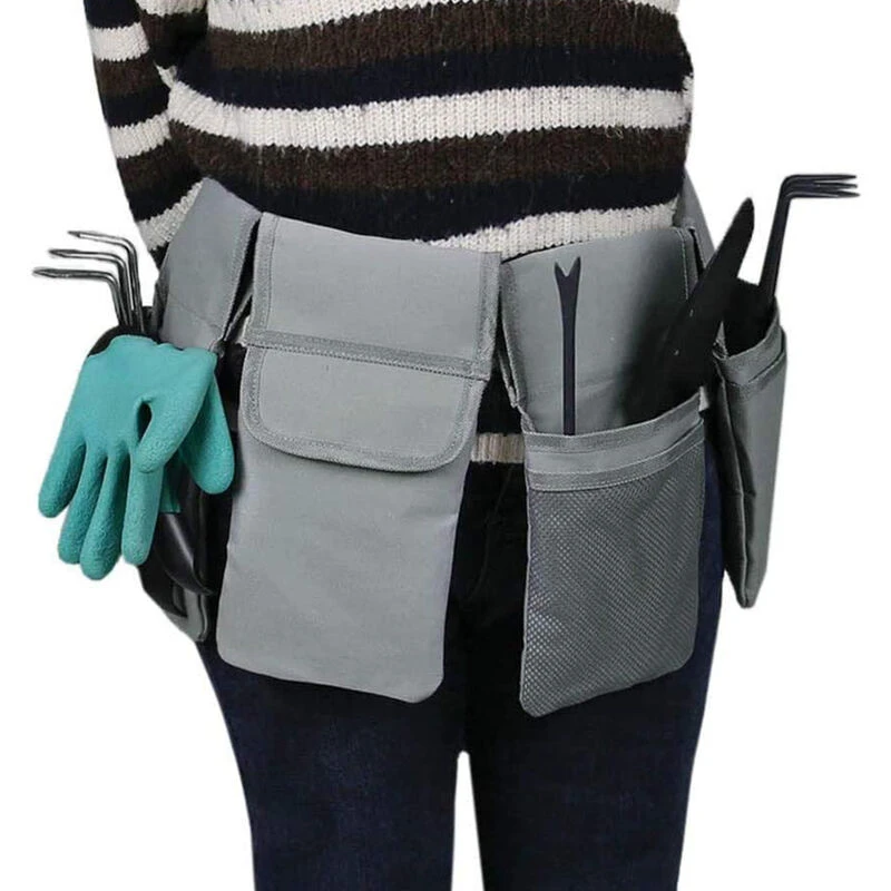 Ceinture porte-outils en toile, 4 poches indépendantes, longueur ajustable, vert et gris, lot de 1