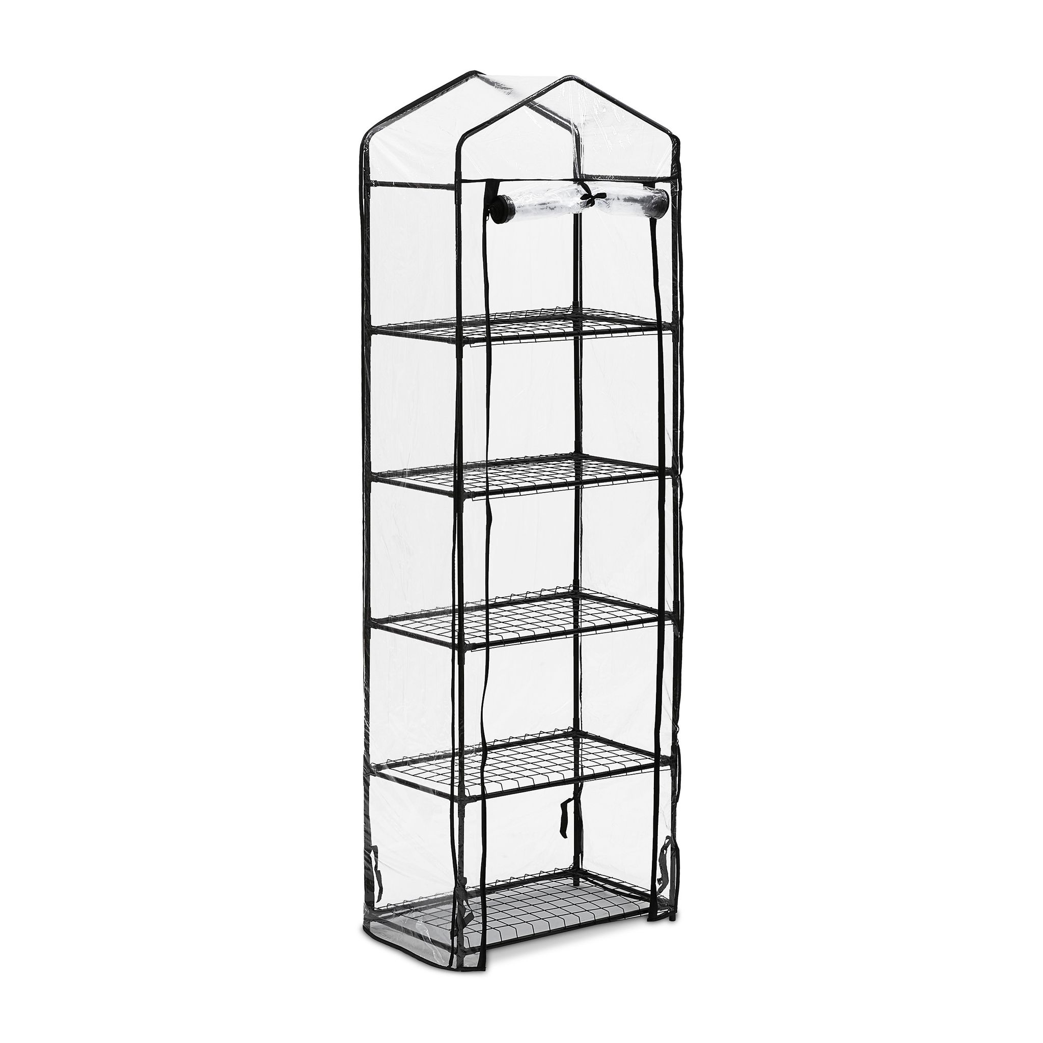 Serra Per Il Balcone, Hxlxp: 193 X 58 X 36 Cm, Ferro E Telo In Pvc, Giardinaggio, A 5 Piani, Nero Trasparente - Relaxdays