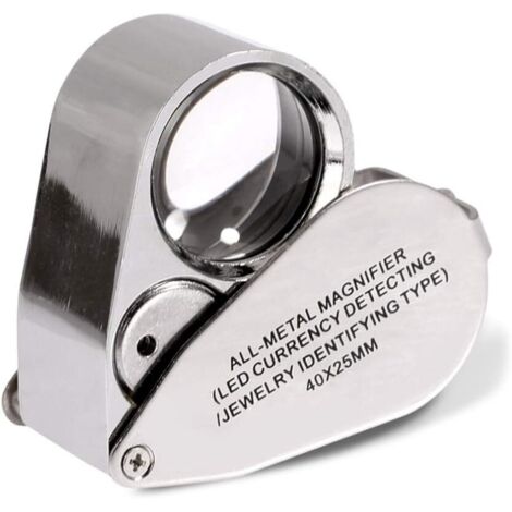 Loupe de bijoutier pliante 40x, verre optique 25 mm, double LED et lumière UV, piles incluses