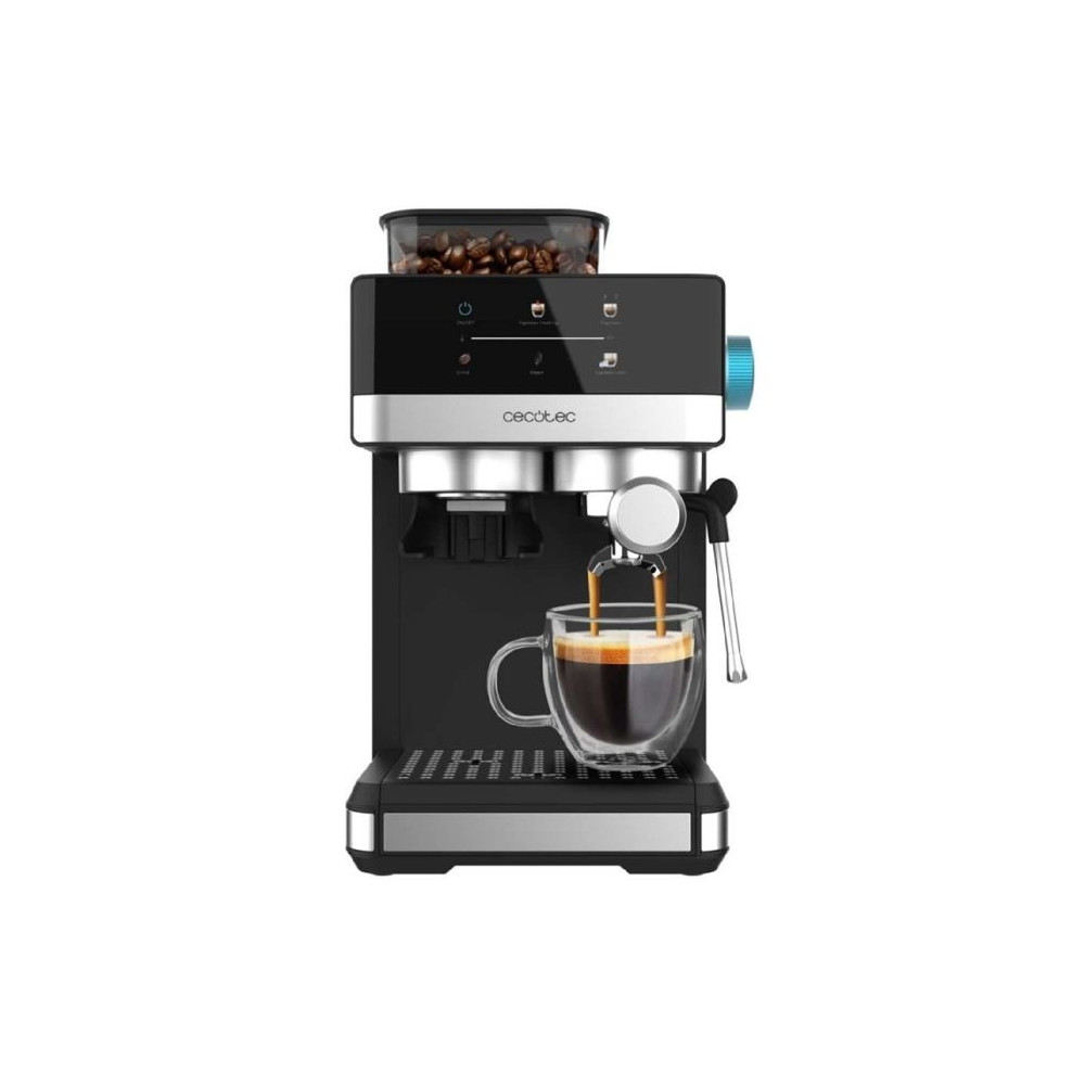 Macchina Da Caffè Espresso Cecotec Power Espresso 20 Grind. 1350w, 20 Bar, Caffè A Vapore, 2 Tazze, Schermo Tattile, Macinino