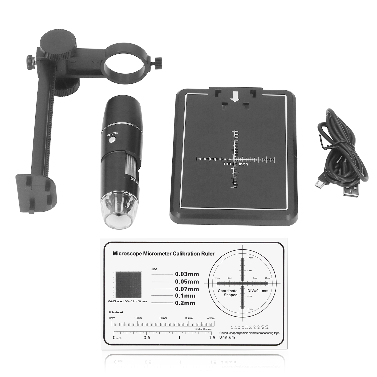 Microscope numérique WiFi portable avec 8 LED, grossissement 0X à 1000X, support et règle fournis