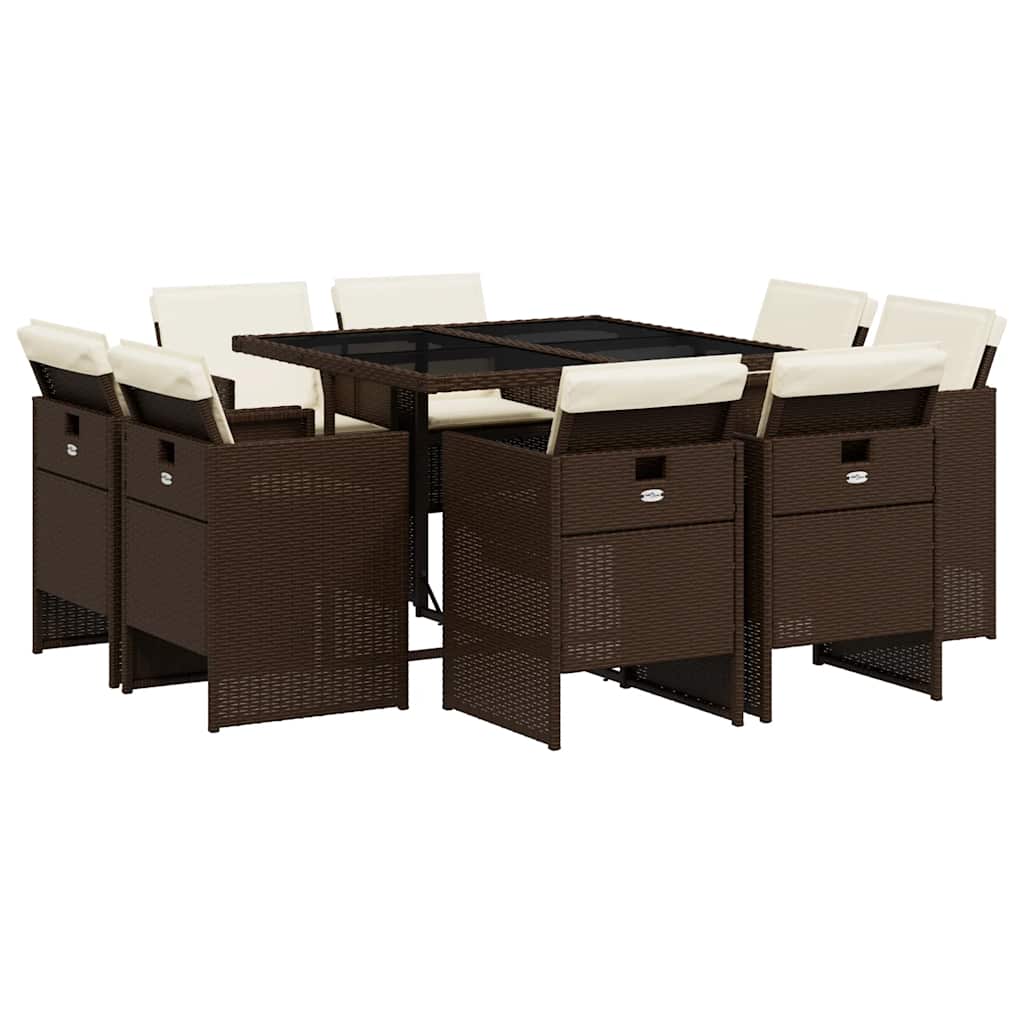 9 Piece Garden Dining Set With Cushions Brown Poly Rattan Vidaxl