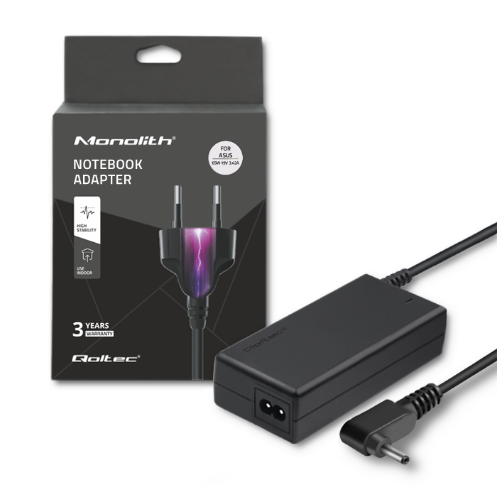 Qoltec Schwarz Laptop-Netzteil Für Asus 65W 19V 3,42A 4,01,35 + Netzkabel