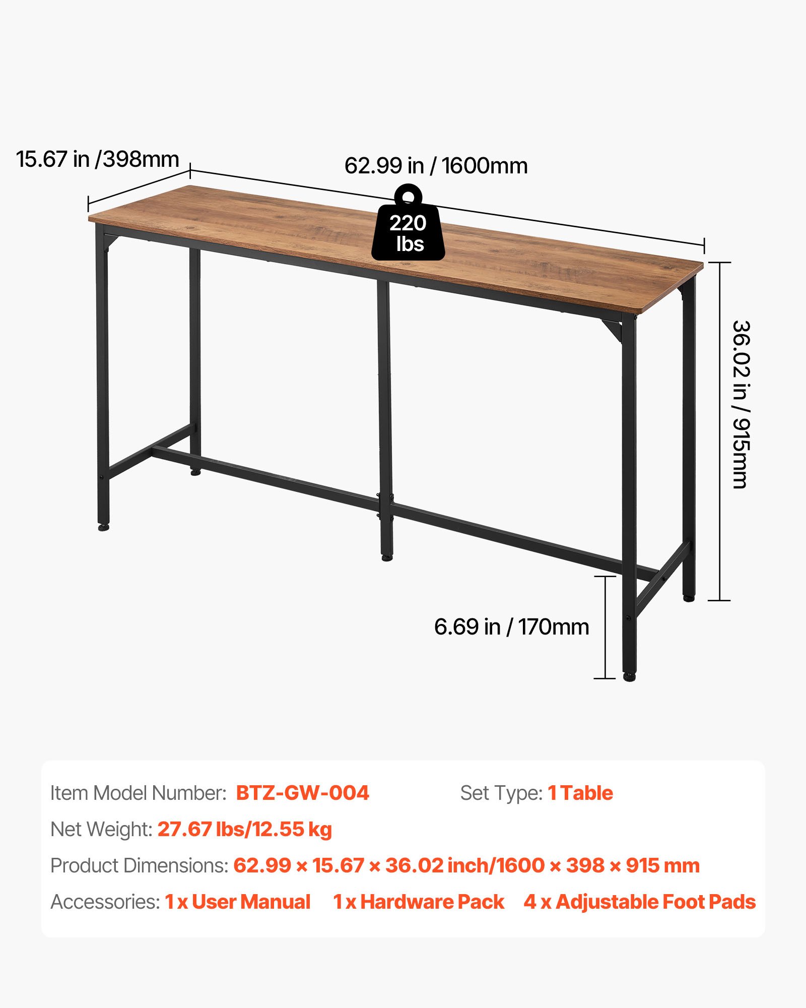 Table De Bar Rectangulaire 160 Cm - Table Haute De Cuisine