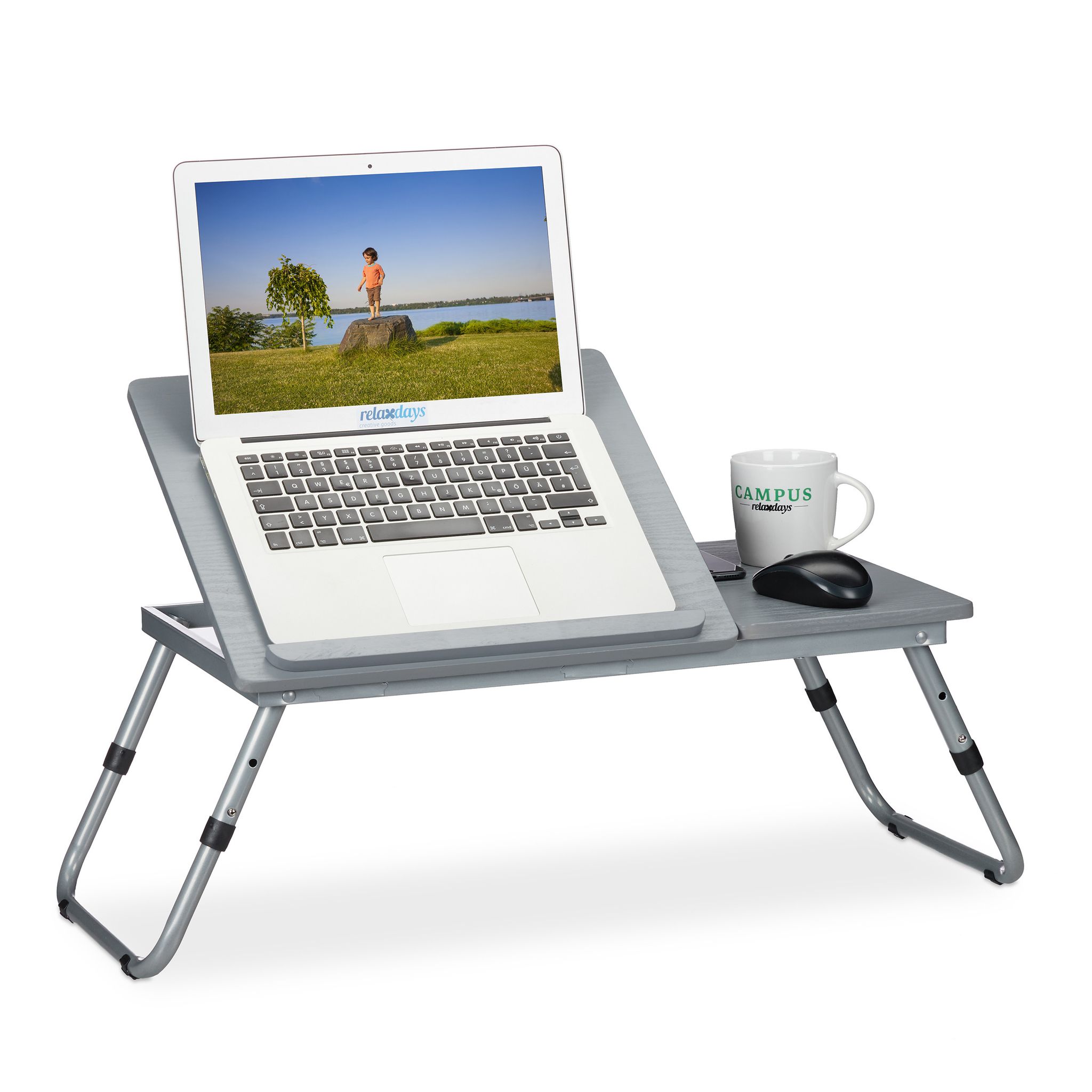 Relaxdays Grau - Laptoptisch Höhenverstellbar, Klappbar, Neigbare Arbeitsfläche, Betttisch Für Laptop, Mdf, 44X73x34,5 Cm,