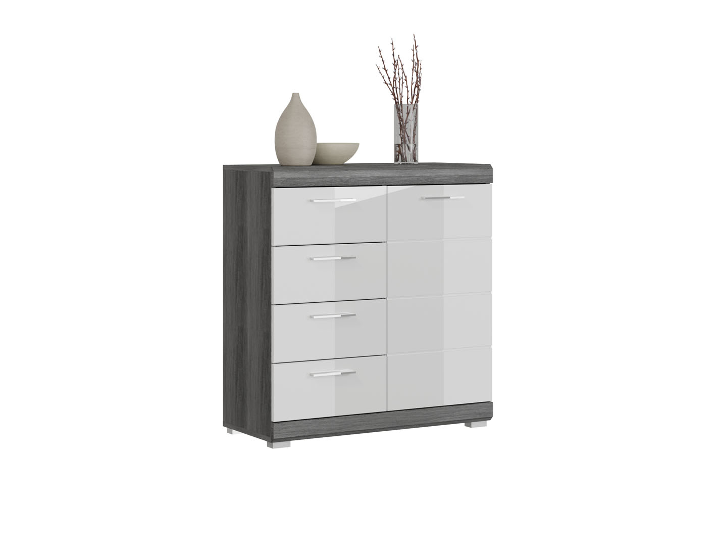 Scout Sideboard 1 Tür, 4 Schubladen Grau.