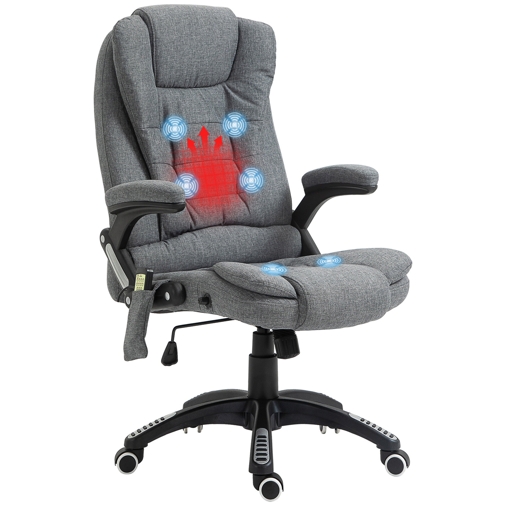 Vinsetto - Bürostuhl Mit Vibrationsmassage, Ergonomisch Schreibtischstuhl Mit Heiz-, Liegefunktion, Höhenverstellbar Chefsessel Mit Fernbedienung, Seitentasche, Leinenoptik, Dunkelgrau