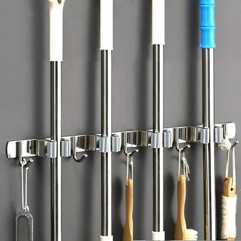 Porte-outils mural en acier inoxydable antidérapant, 4 compartiments et 5 crochets