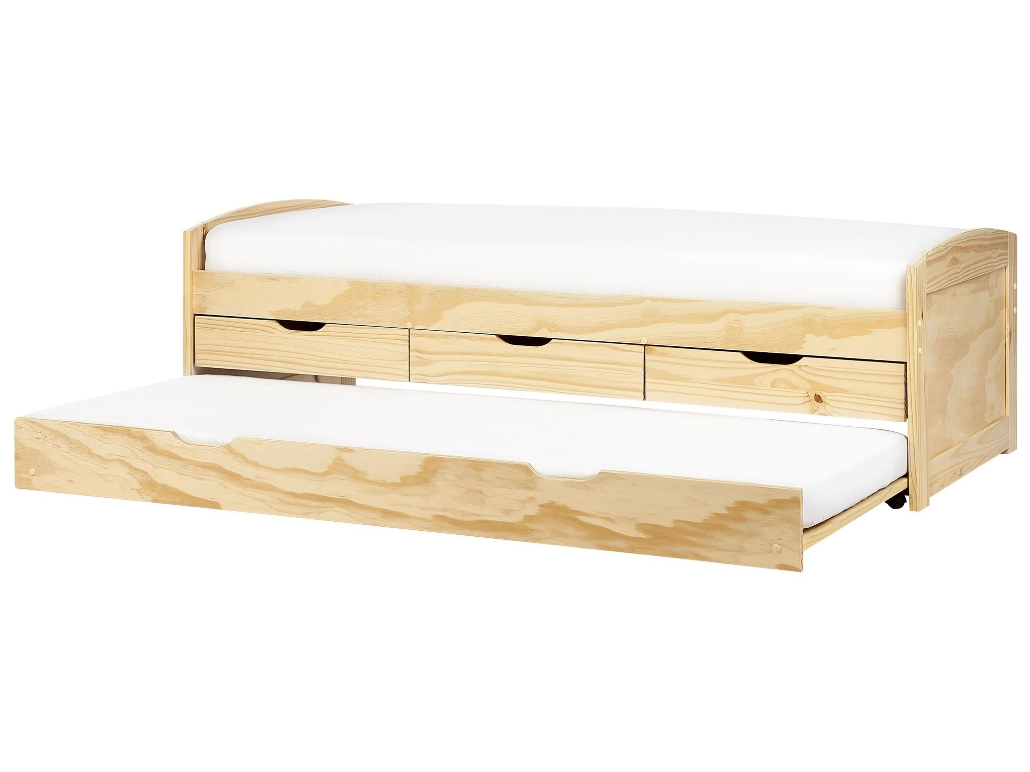 Beliani Trundle Bed Pine Wood Petiville 90 X 200 Cm (eu Single) Light Brown