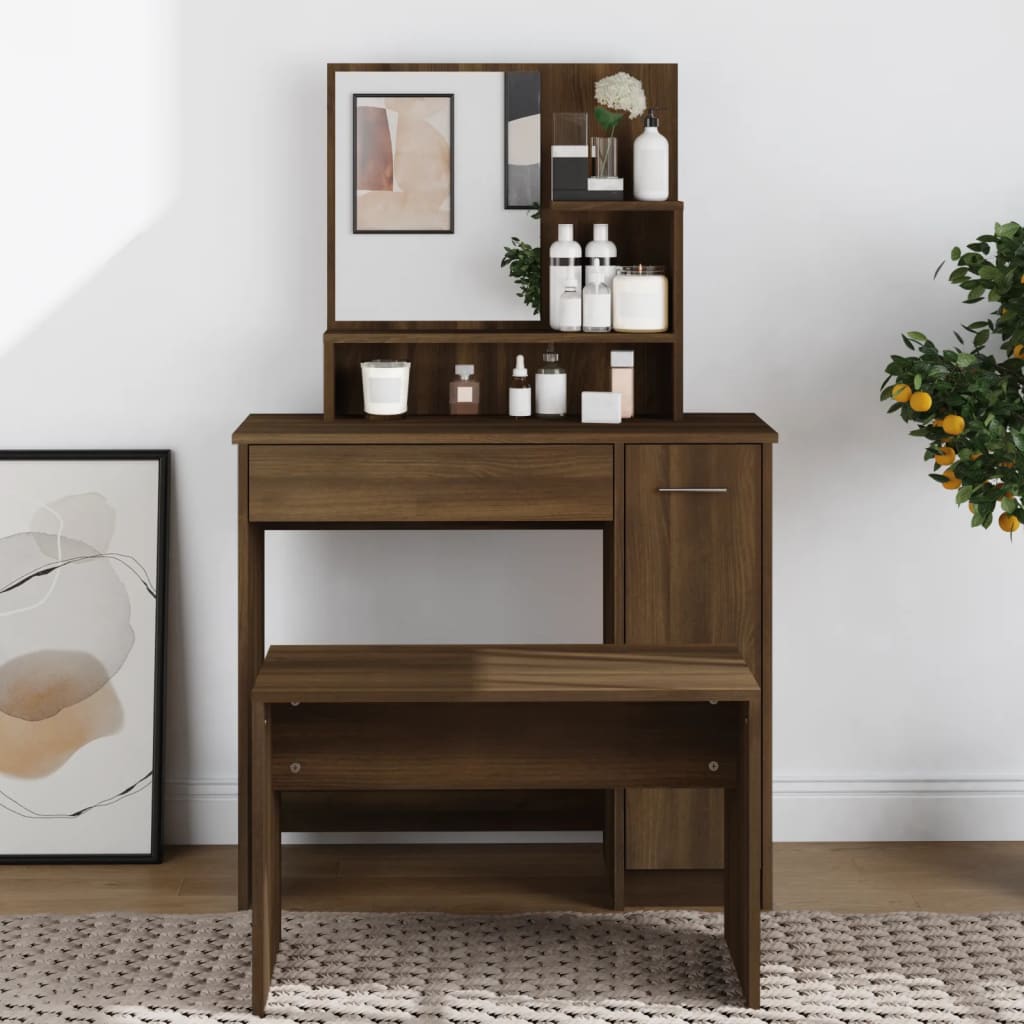 Coiffeuse Avec Miroir Chêne Marron 86,5x35x136 Cm