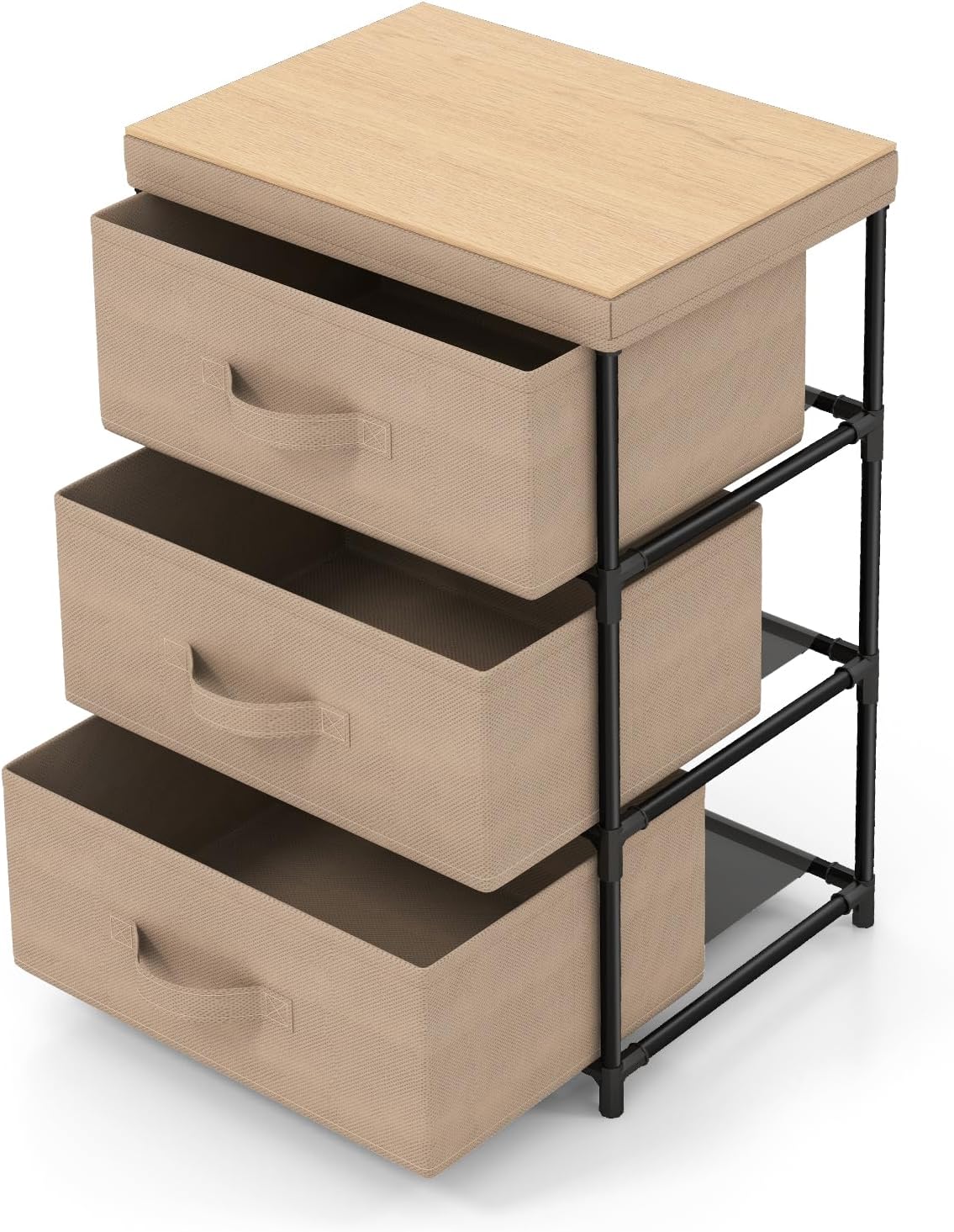 Commode De Rangement 3 Tiroirs, Meuble De Rangement Avec Tiroirs En Tissu, Cadre Métallique Robuste, Avec Tiroirs Amovibles Et Pliables, Pour Chambre, Salon, Entrée, Café - Goplus