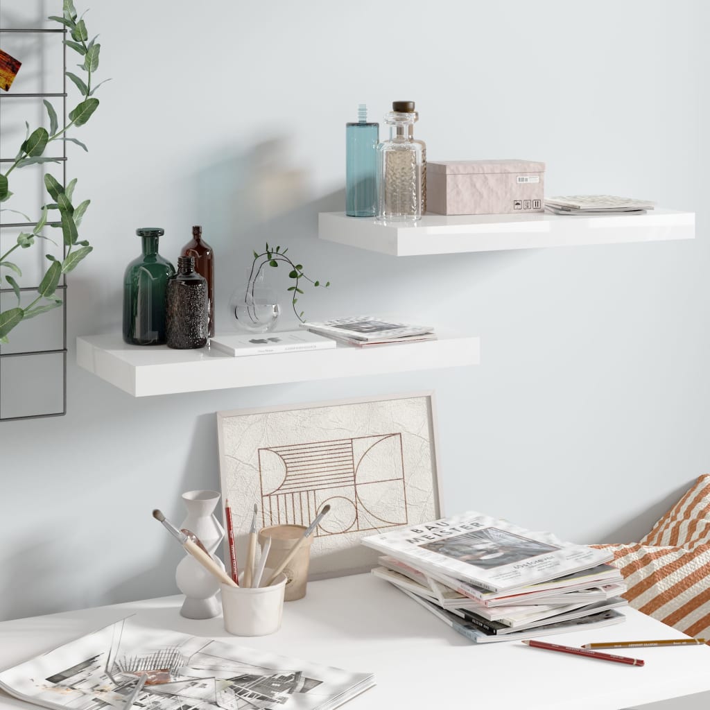 Vidaxl Weiß Floating Wall Shelves 2 Pcs High Gloss White 50X23,5X3,8 Cm Mdf