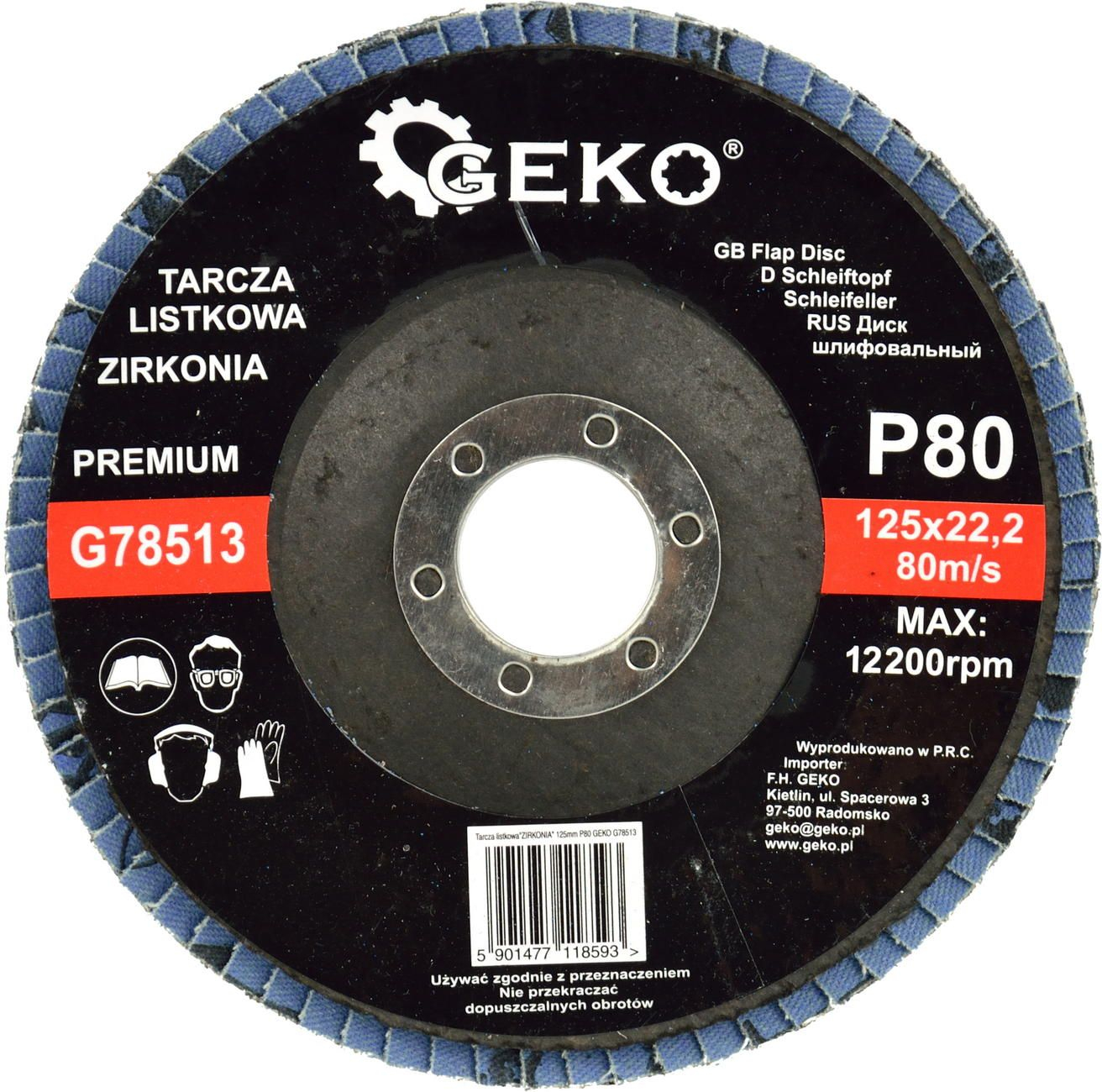 Import Zirkonium-Lamellenscheibe 125 Mm P80 Geko Premium (10/200)