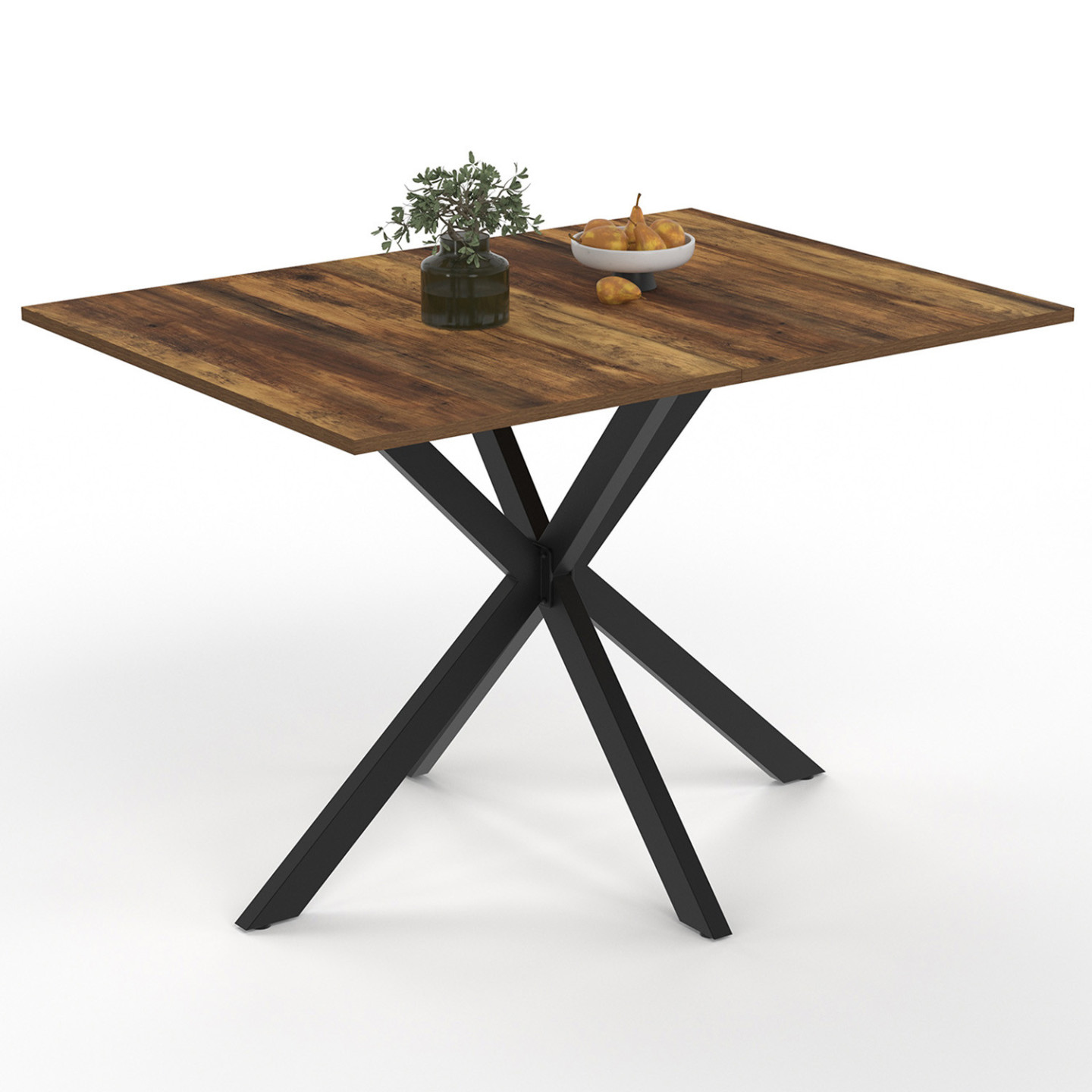 Idmarket - Table À Manger Rectangle Alix 6 Personnes Pied Araignée Noir Et Plateau Bois Foncé Hawkins 110 Cm